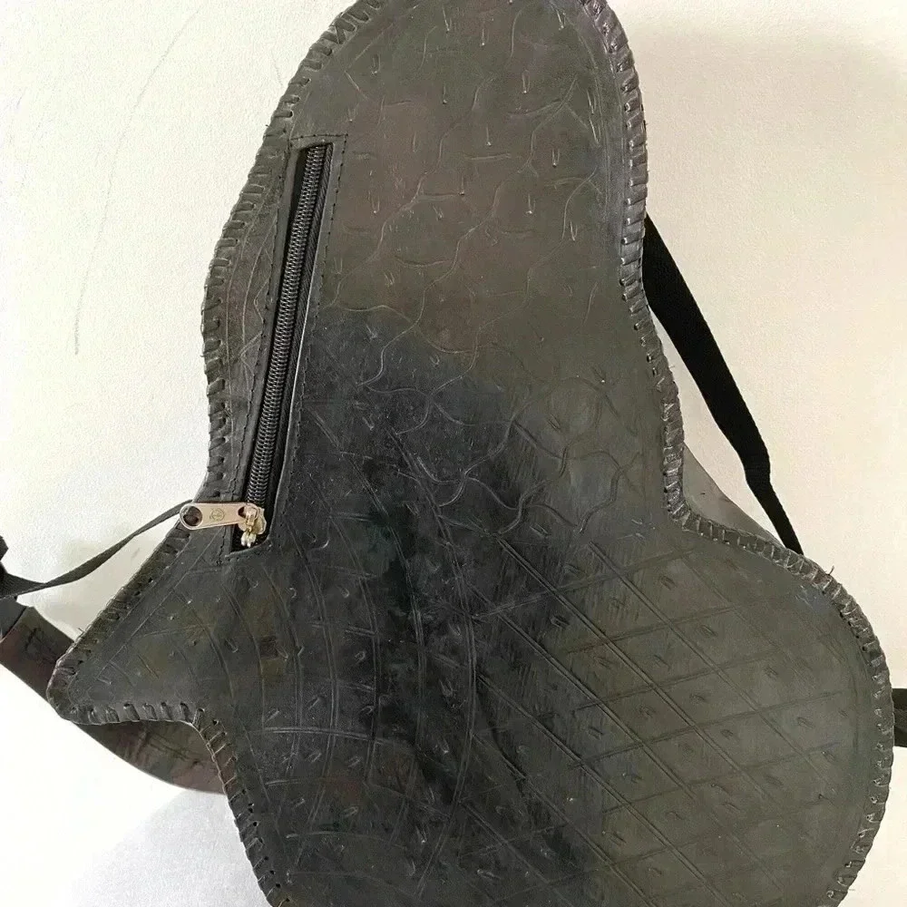 Handmade  unisex black brown leather backpack